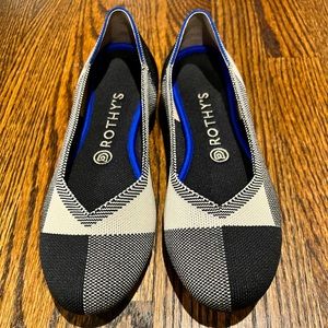 Rothy's Round Toe Black & Cream Plaid 8.5 Retired Pattern